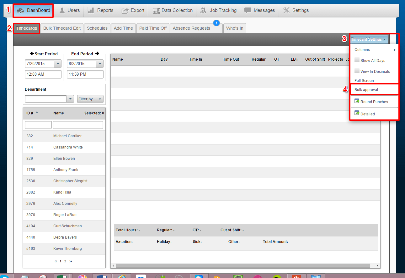 Timecard Options Bulk Timecard Approval EasyClocking Help Guide
