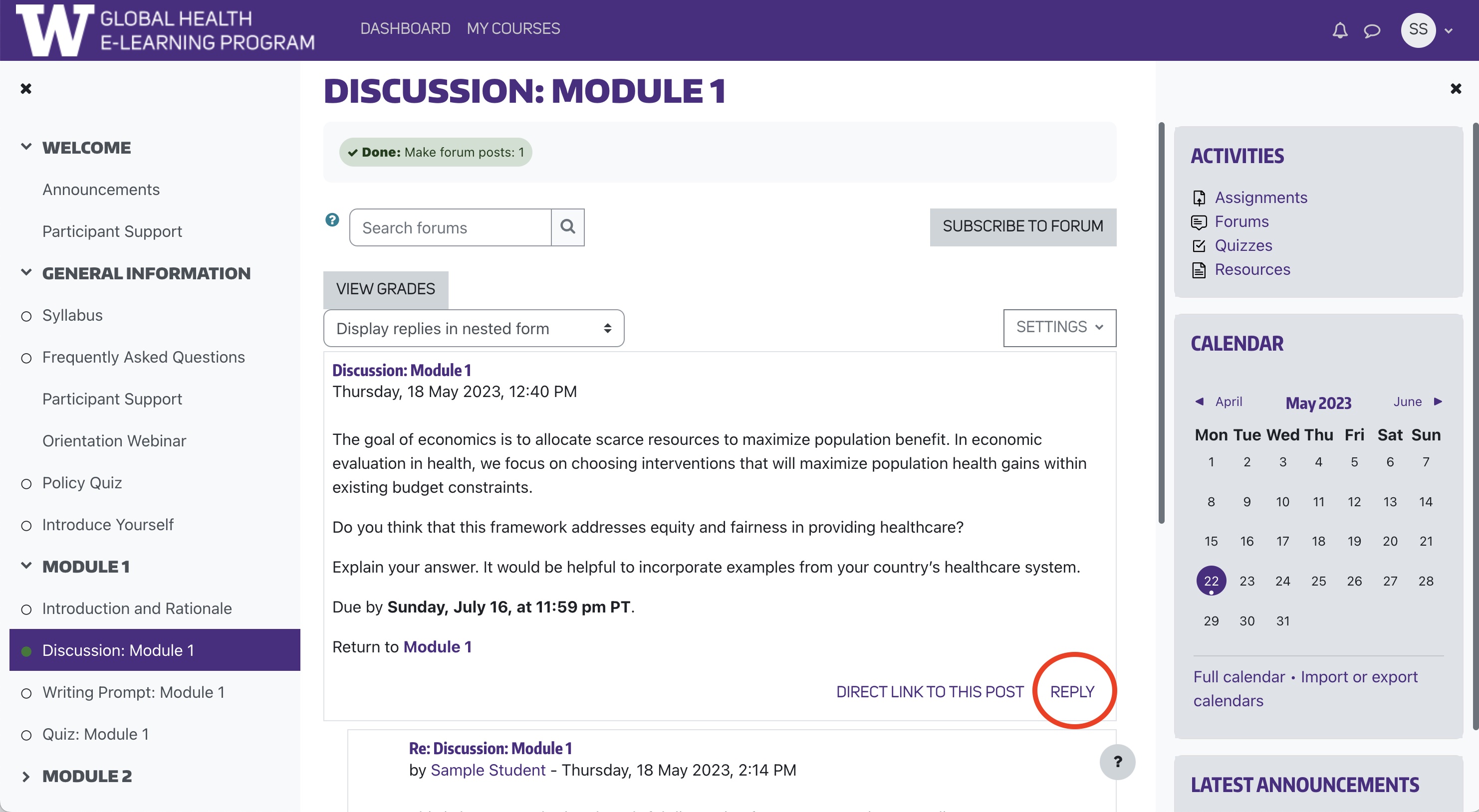 How to post in a discussion forum in Moodle