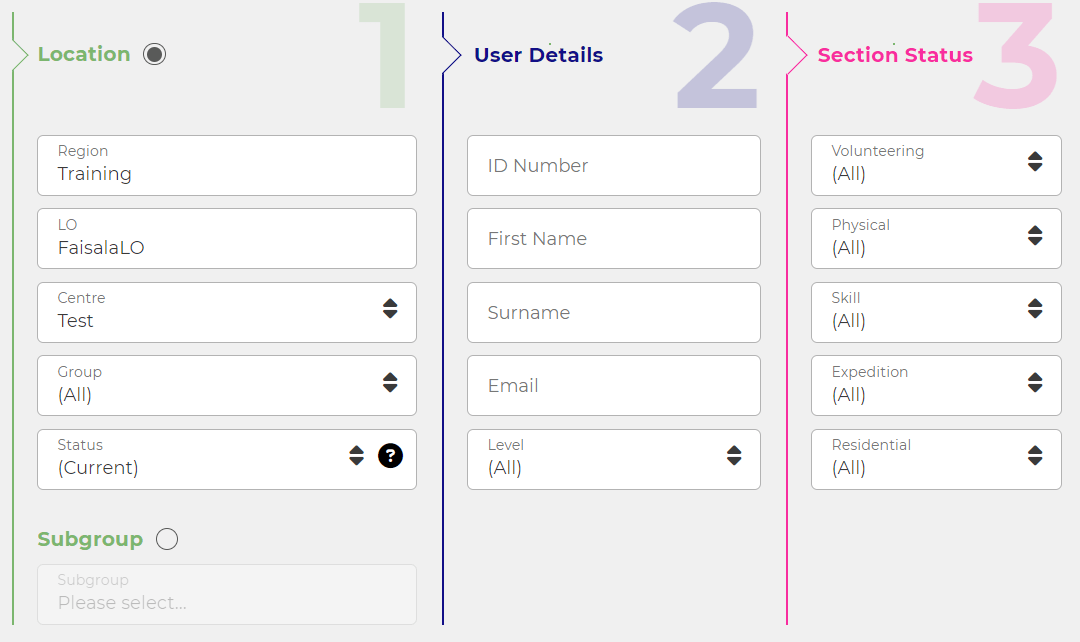 How do I search using a participant’s ID number, name or email address
