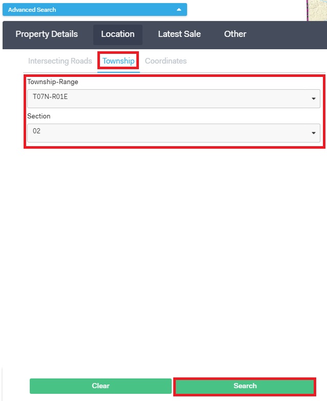 Search for a TownshipRange & Section Elevate Customer Service