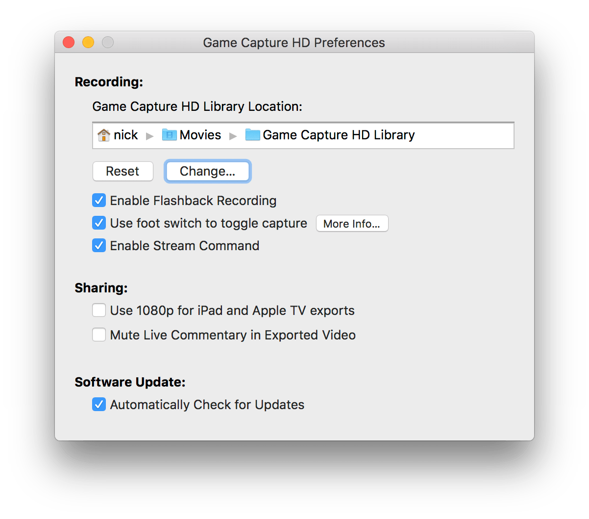 Elgato Game Capture HD 2.5.2 Software Interface (macOS) Elgato