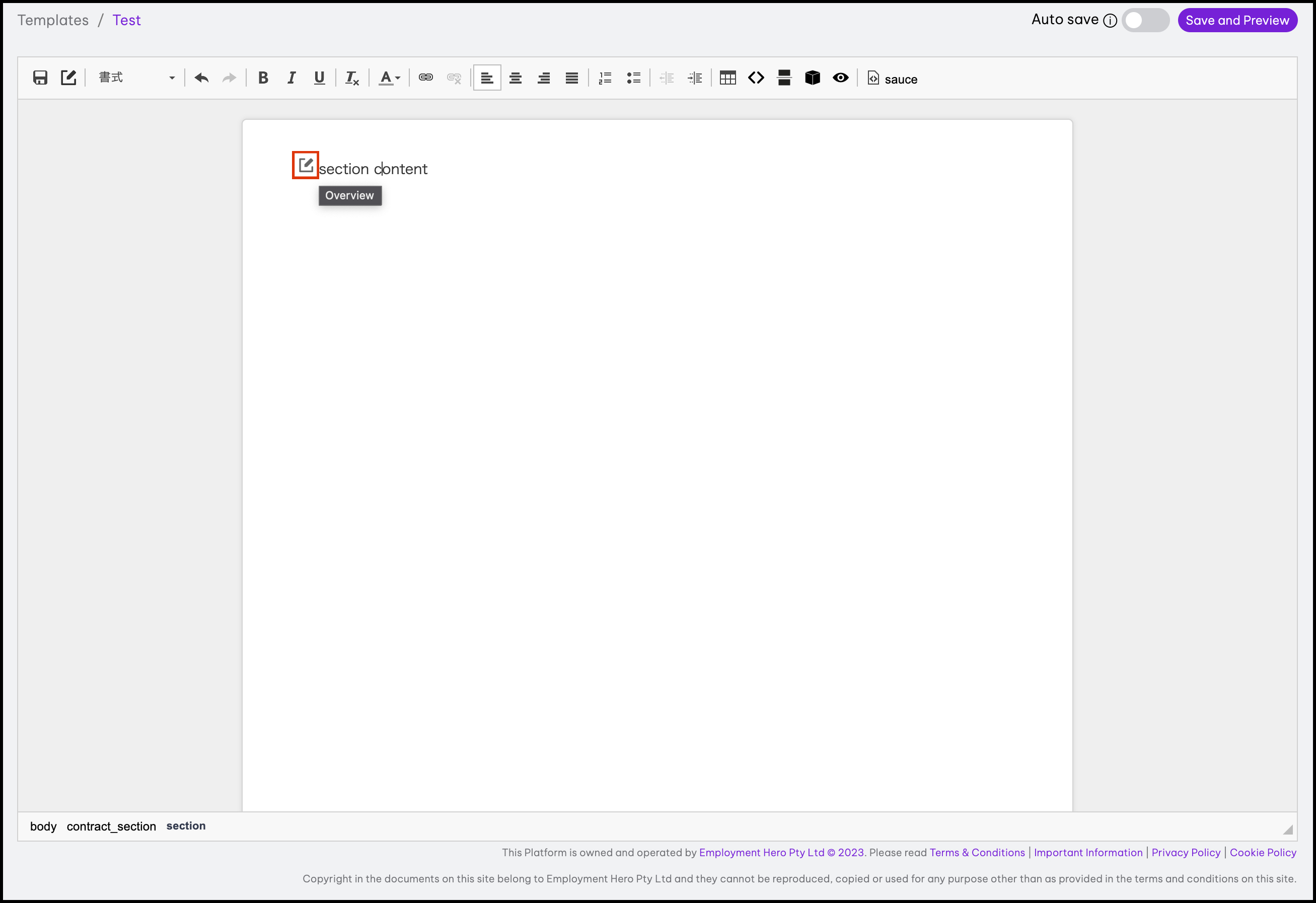 Using sections in the advanced template editor HR Web Platform Employment Hero Help Centre (AU)