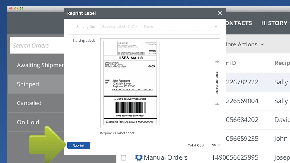 Reprint an Shipping Label Endicia