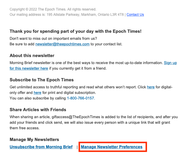 Subscribe or Unsubscribe From Newsletters The Epoch Times