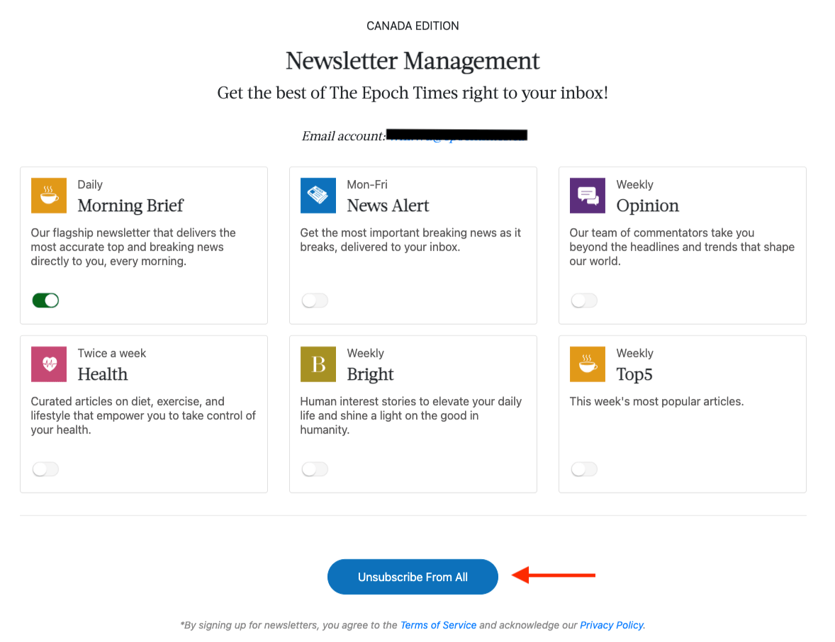 Subscribe or Unsubscribe From Newsletters The Epoch Times