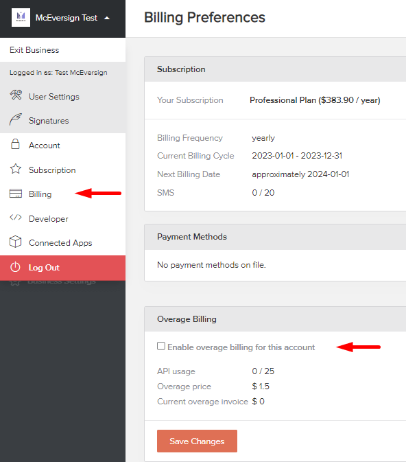 Overage Billing Xodo Sign