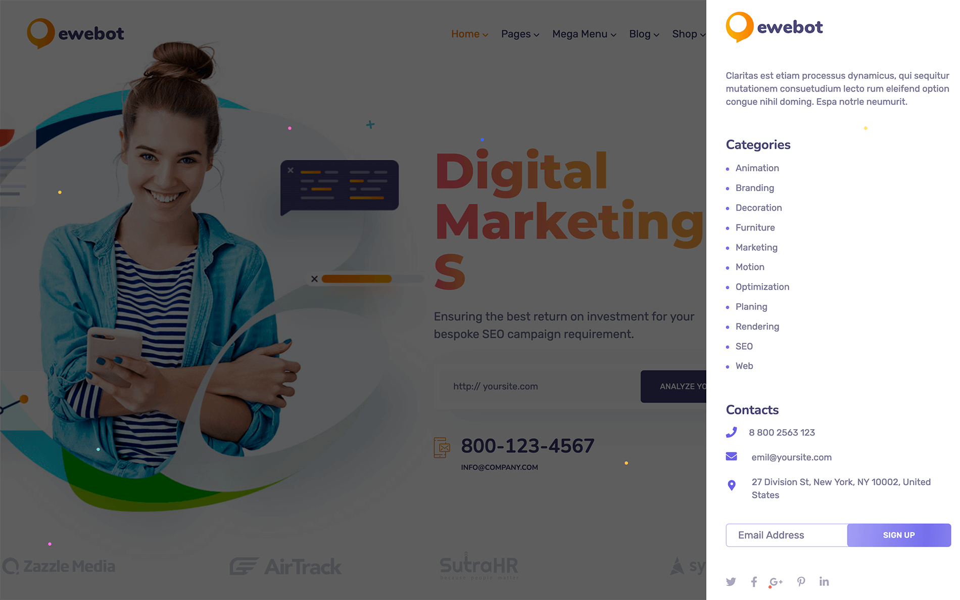 Header Sidebar Ewebot WordPress Theme Help Center