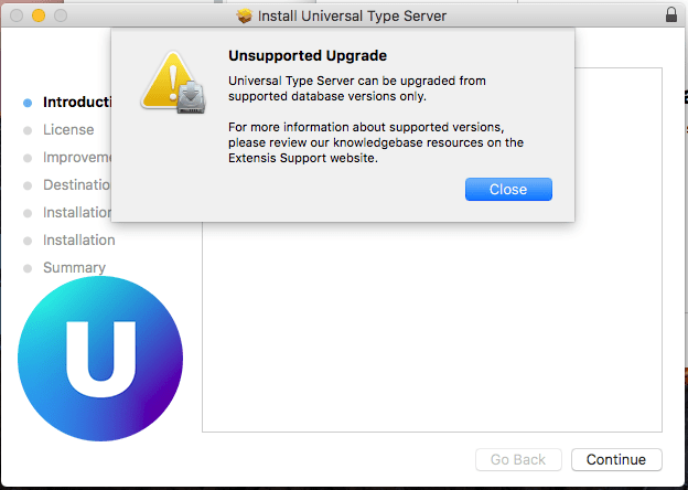 Failed Universal Type Server upgrade with an “Unsupported Upgrade
