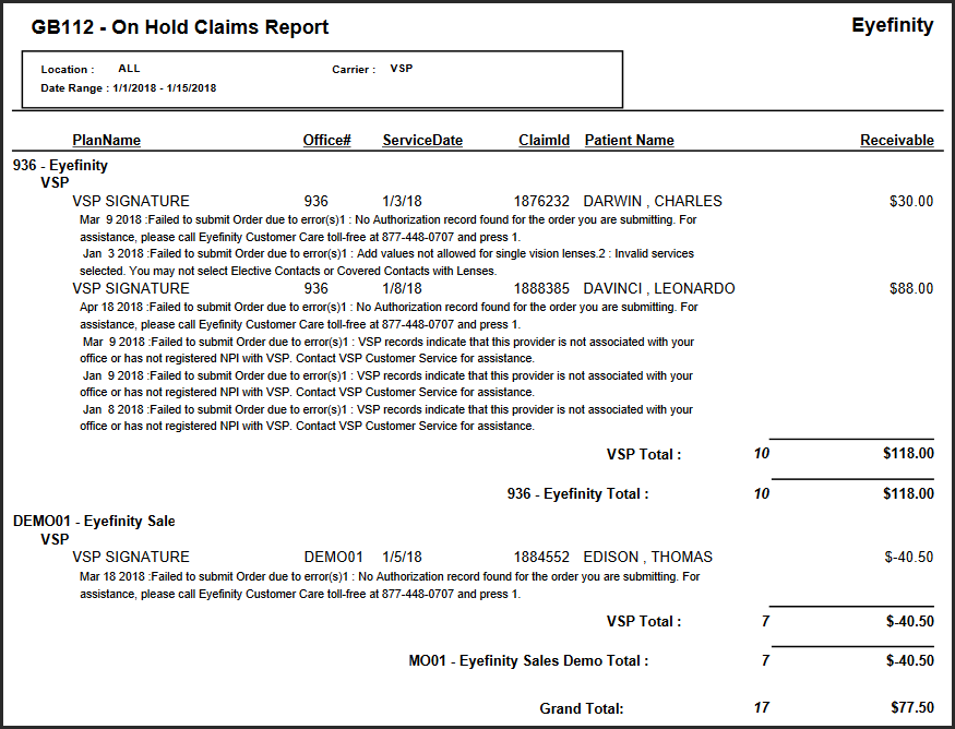 Generating the On Hold Claim Report