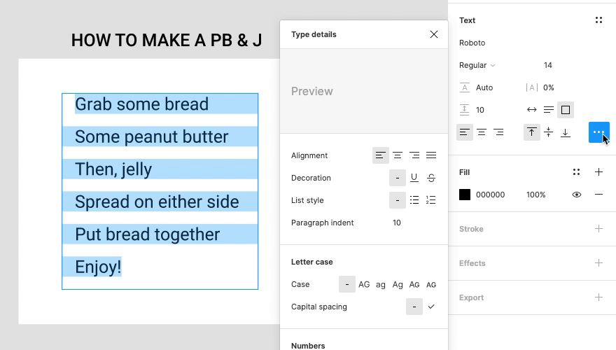 Bulleted and numbered lists Figma Help Center