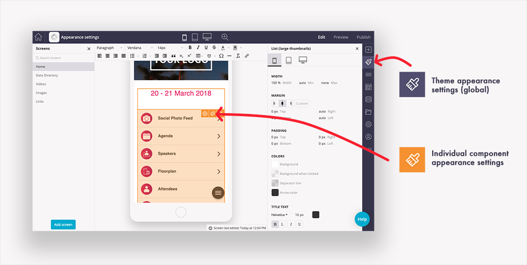 Appearance settings Fliplet Knowledge Center