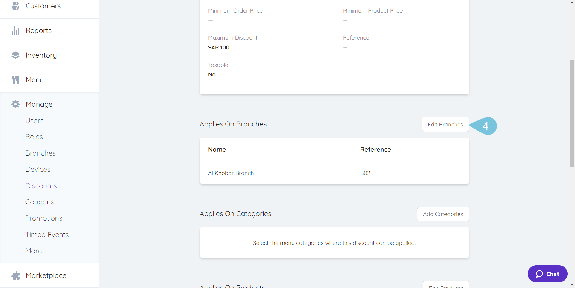 Applying Discounts for Certain Branches Foodics Help Center