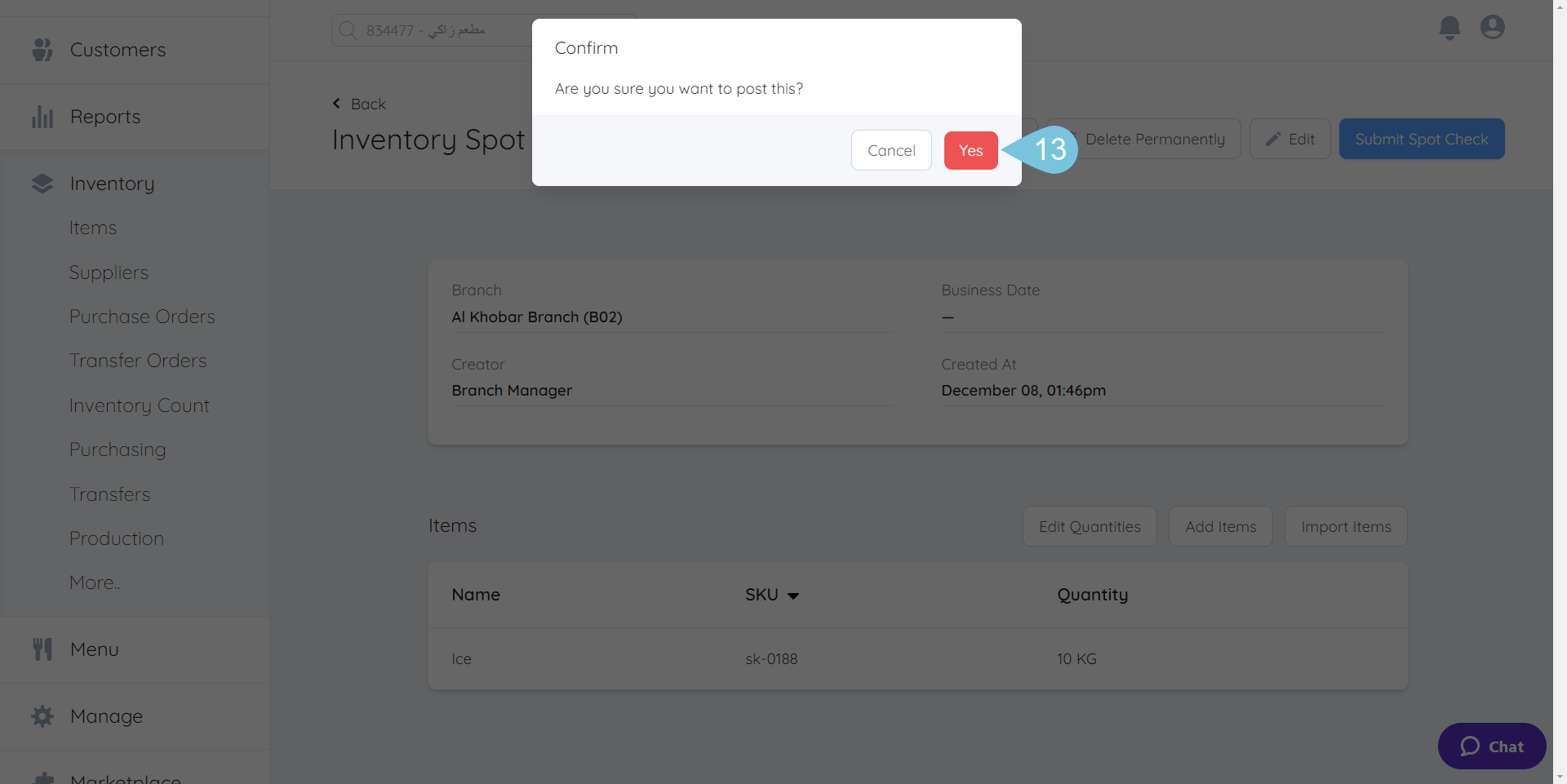 Inventory Spot Check Foodics Help Center