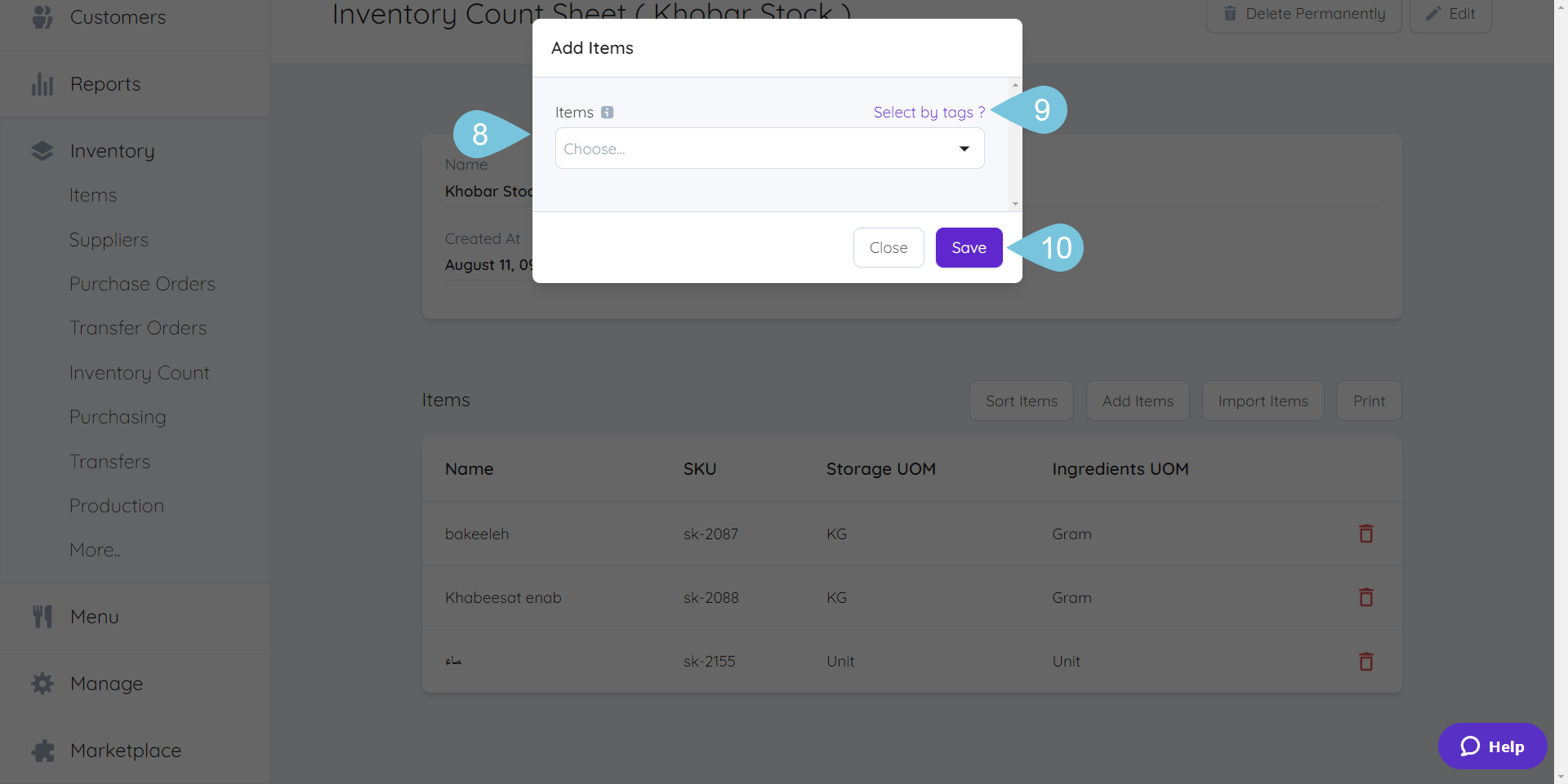 Count Sheet Foodics Help Center