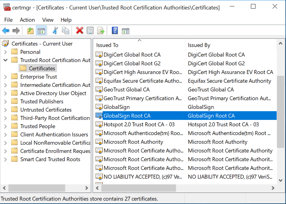 Installing a root certificate