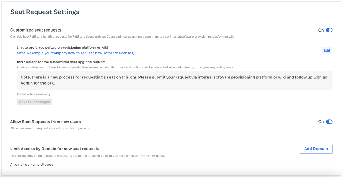 Admin Configuration of Seat Requests – Fullstory Help Center