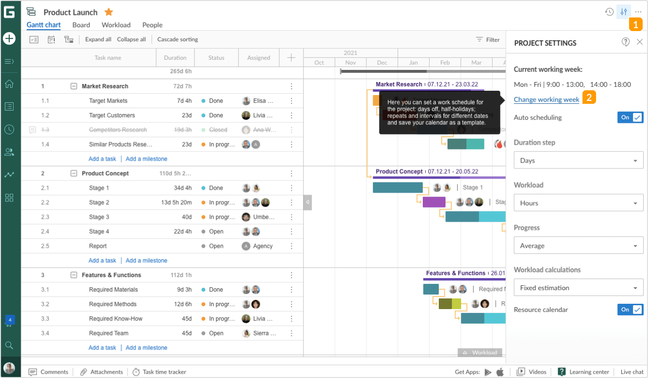Project calendar GanttPRO Knowledge Base