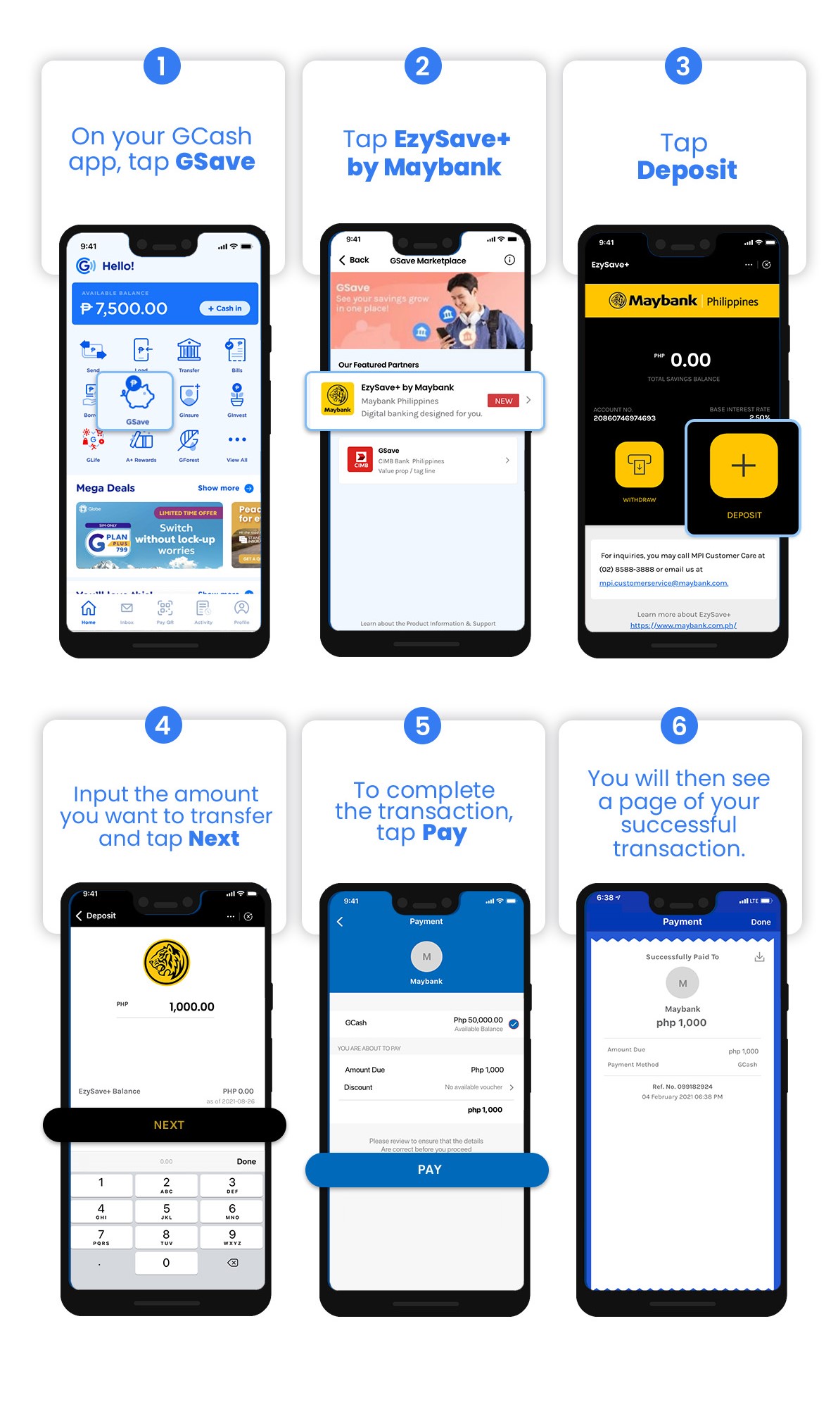 Deposit or withdraw from your EzySave+ by Maybank account GCash Help