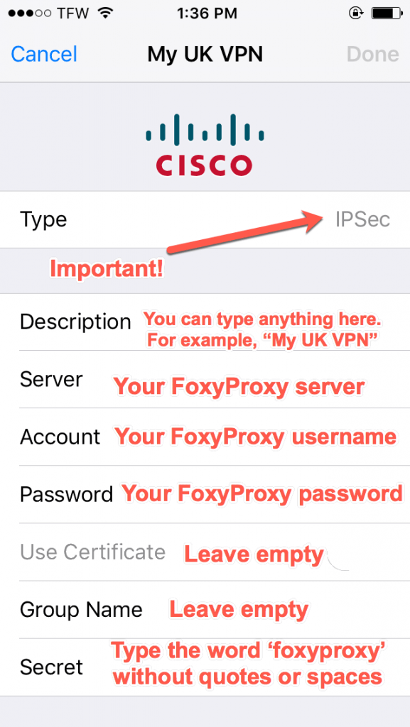 Manual Configuration for iOS, iPhone and iPad (IPSec)