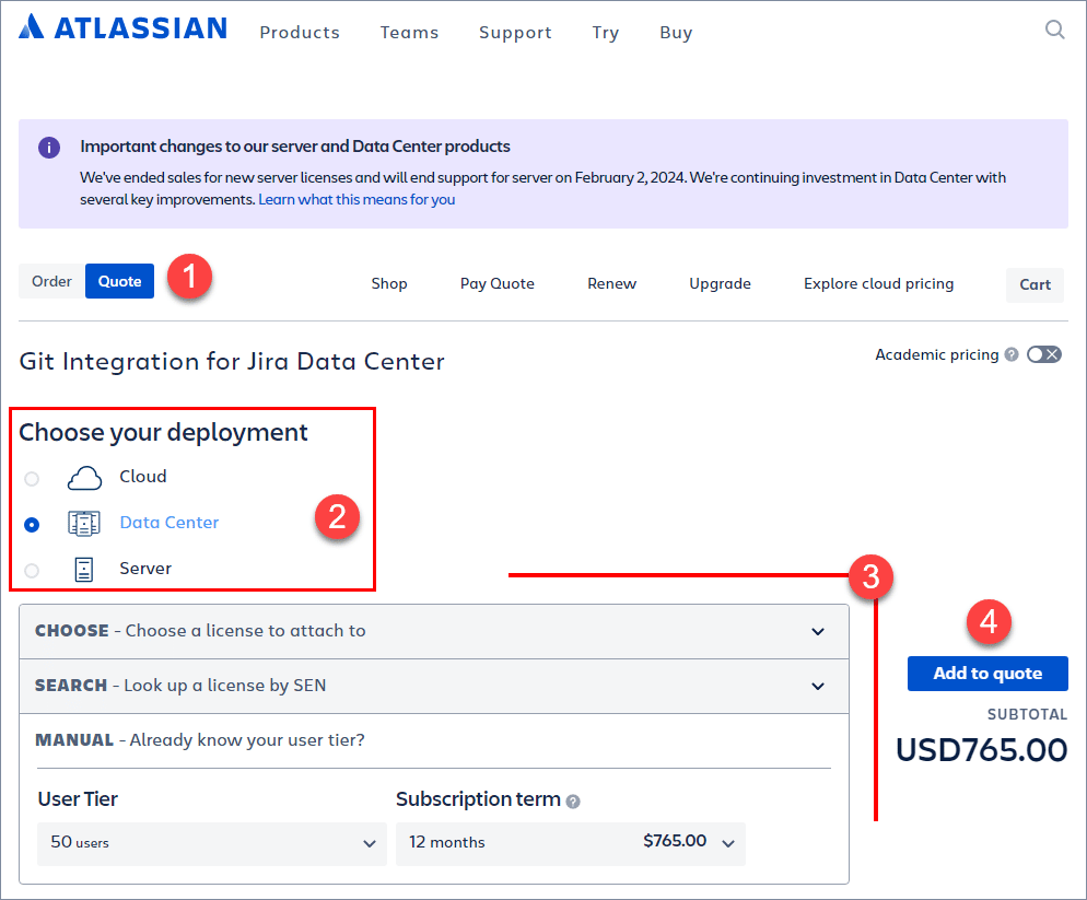 How to get a quote? Git Integration for Jira Self Managed