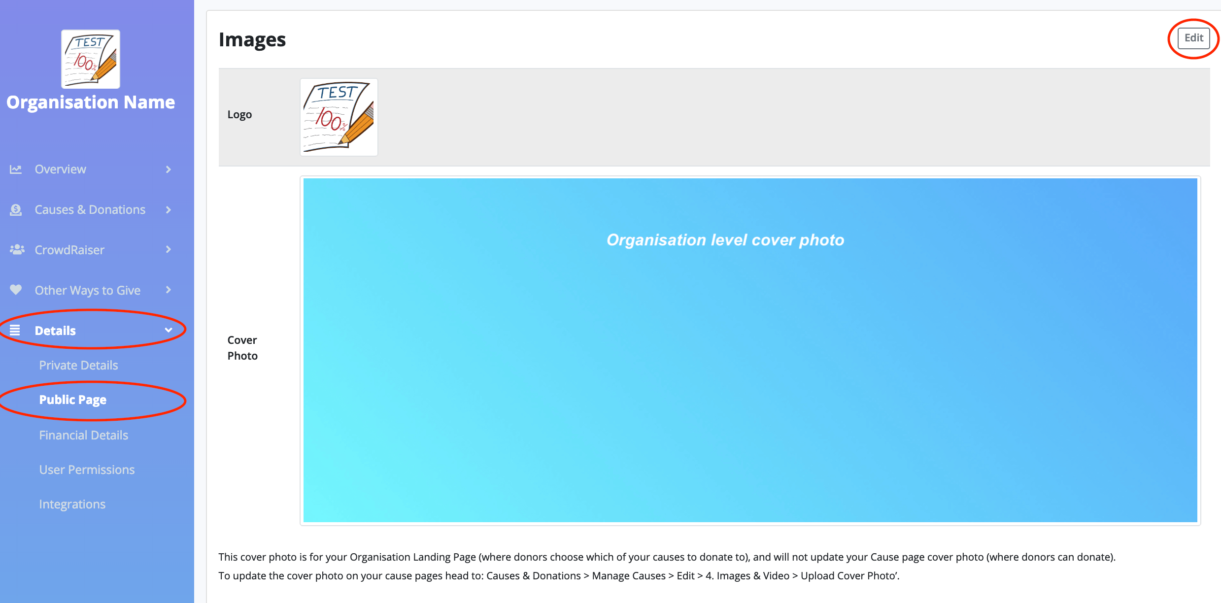 How do I upload or edit my cover photo? GiveNow