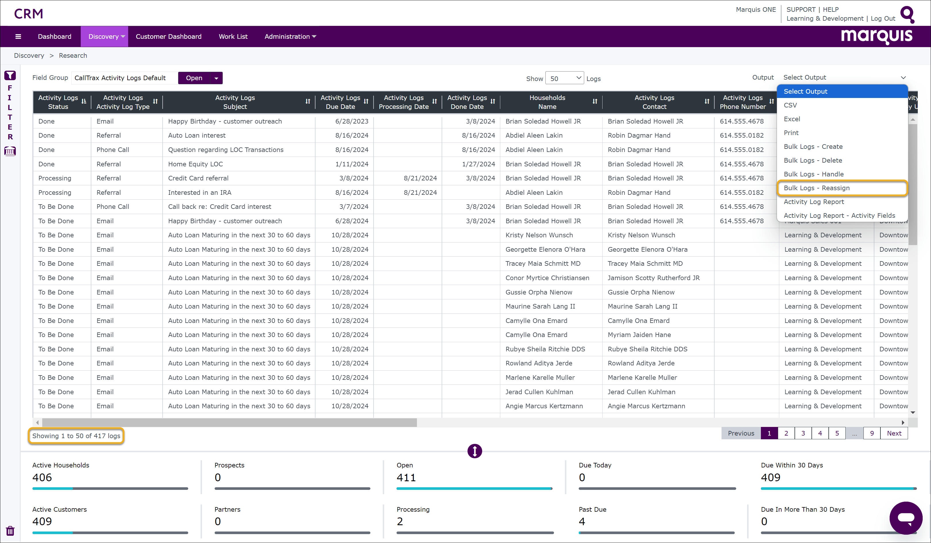 CRM Reassign Multiple Logs Simultaneously Marquis