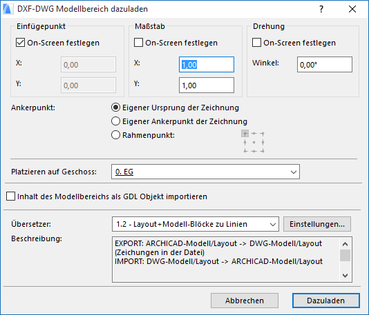 DXF/DWG Modellbereich dazuladen