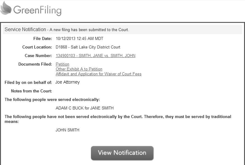 Electronic Service with the Utah State District Court in Green Filing