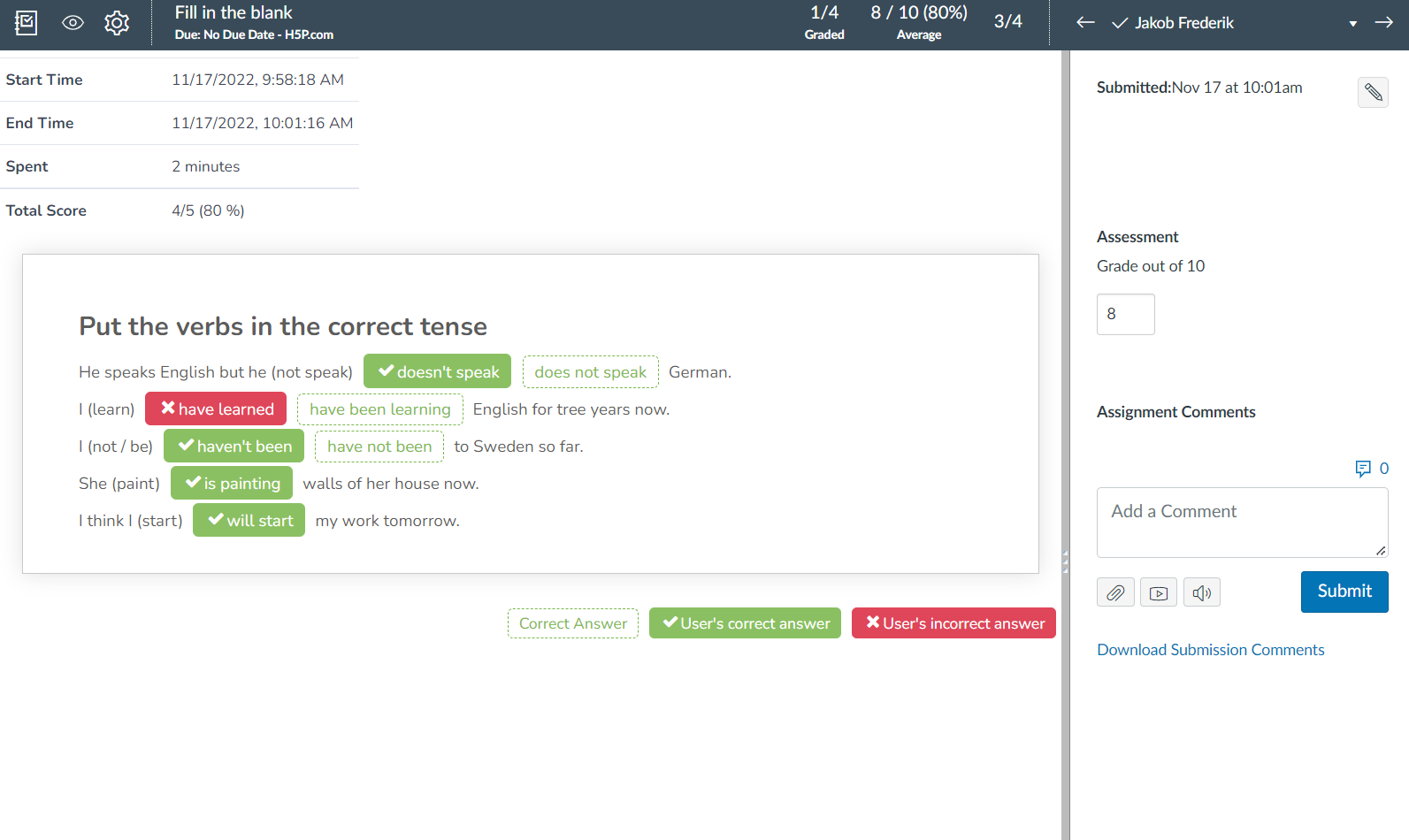 SpeedGrader in Canvas H5P