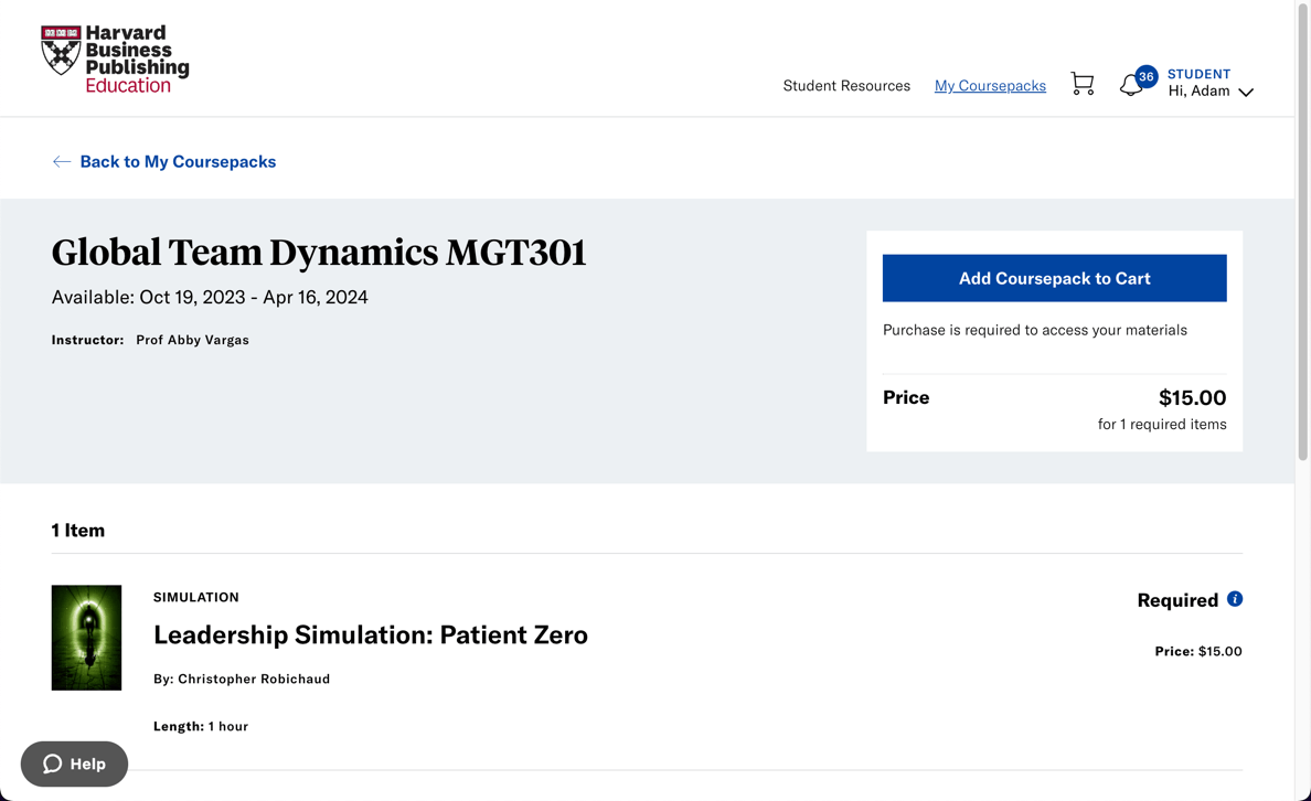 How To Access and Purchase a Coursepack Assigned to You Harvard Business Publishing Education