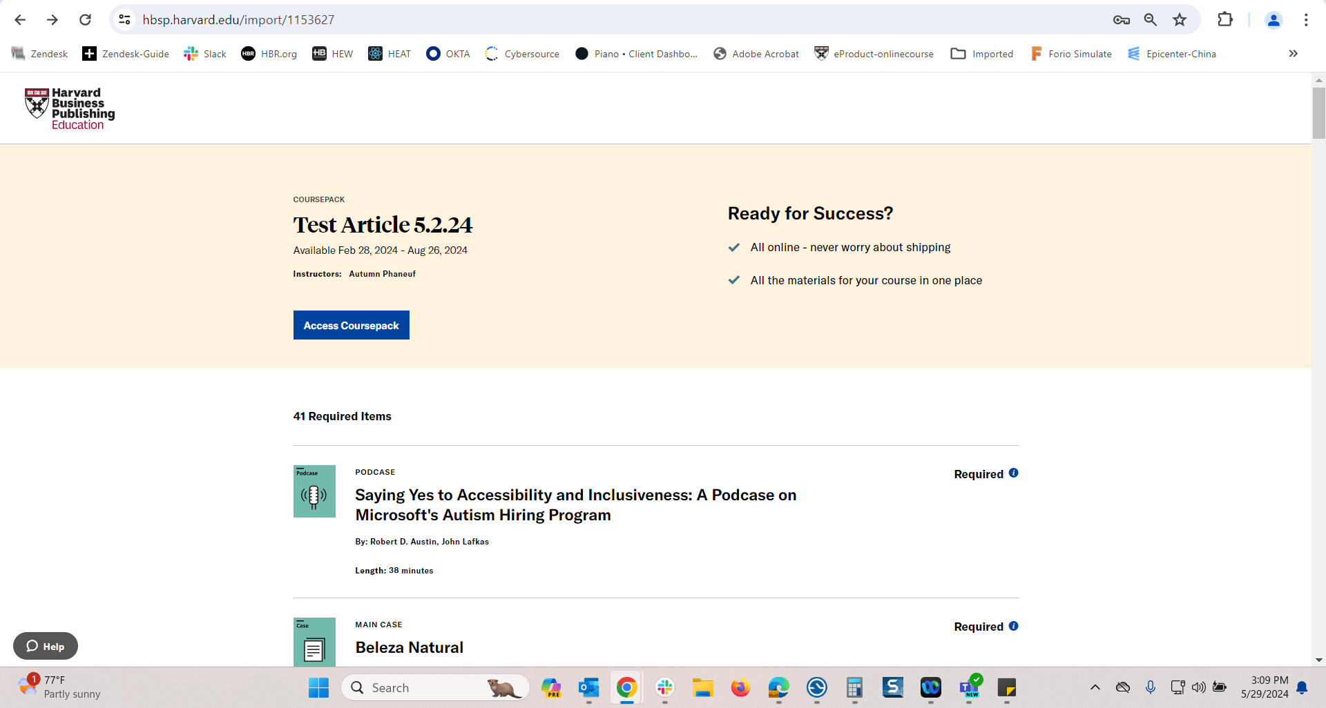 Accessing a Coursepack Assigned to You Harvard Business Publishing Education