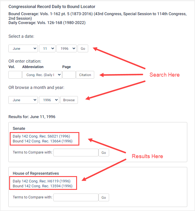 How do I use the Congressional Record Daily to Bound Locator tool