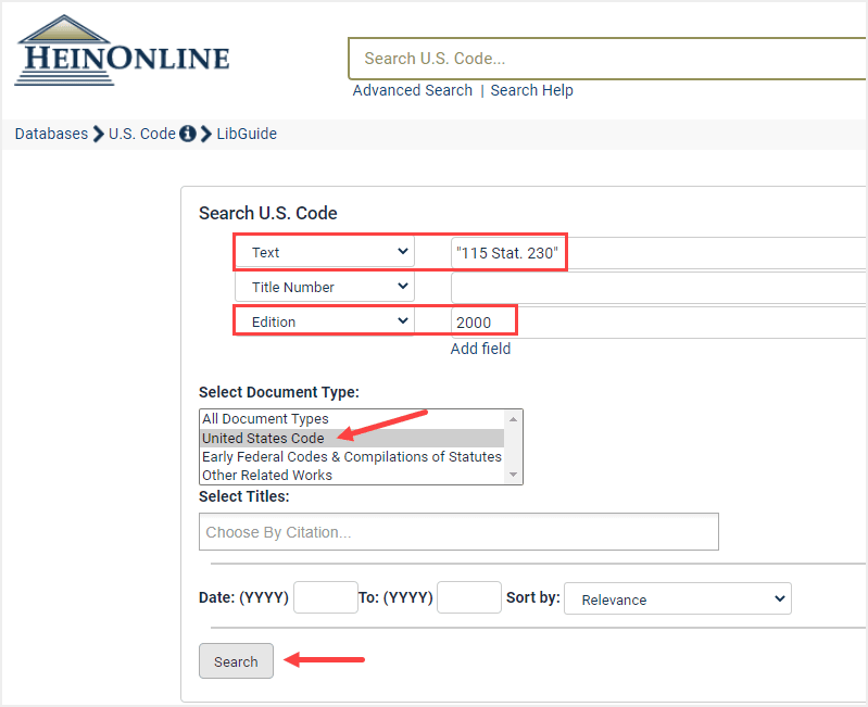 Search by Statutes at Large Citation in the United States Code Knowledge Base