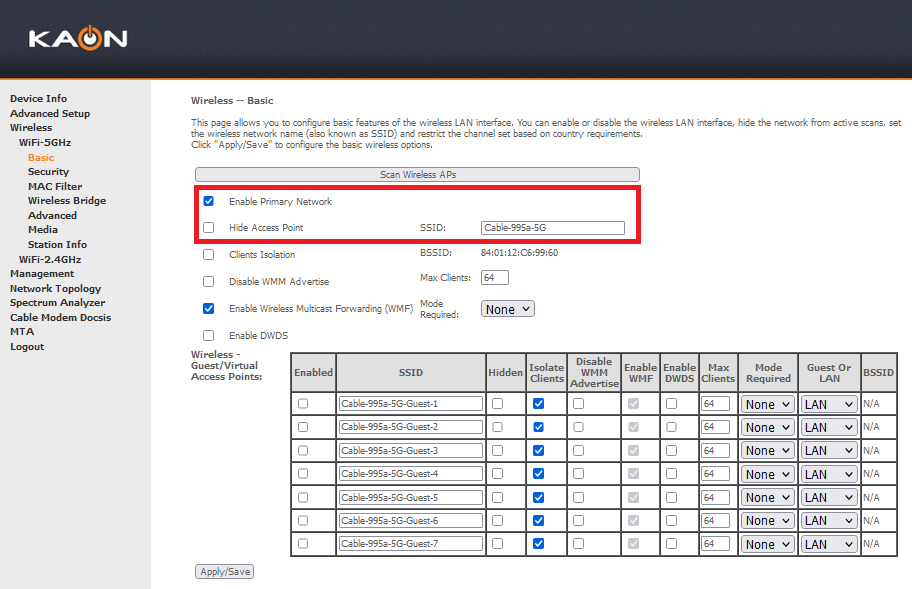 Modem Basic WiFi Settings iiHelp