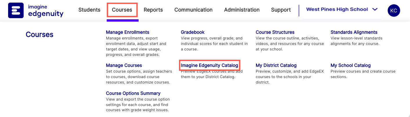 EdgeEX – Imagine Edgenuity Catalog overview – Edgenuity