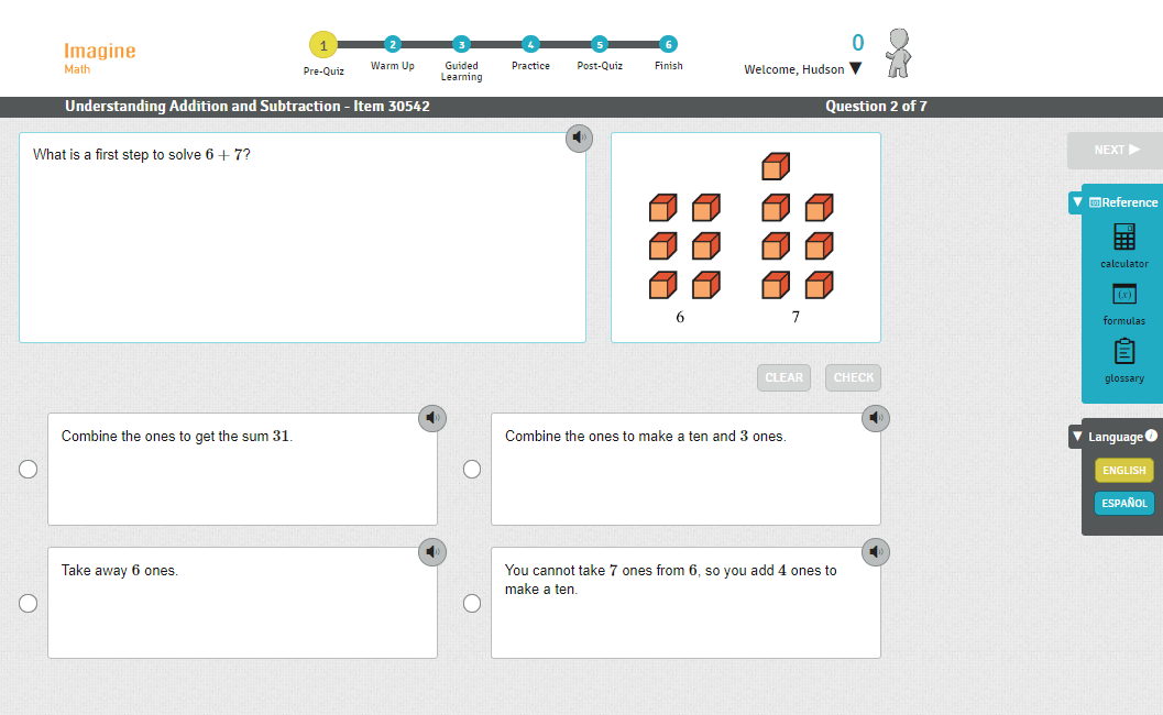 Products, environments, and language supports in the Imagine Math suite