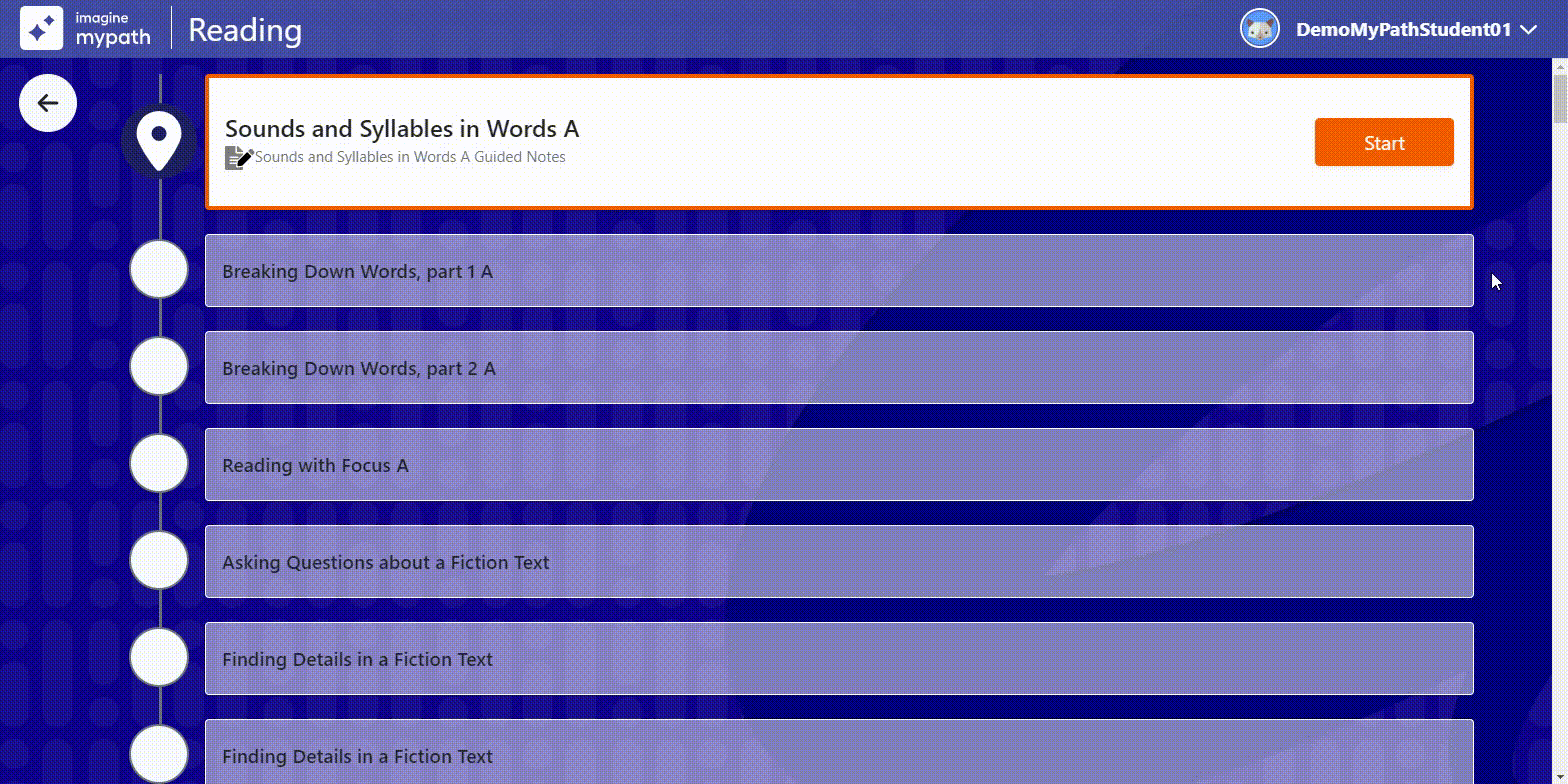 Viewing the My Progress page for students in Imagine MyPath Imagine