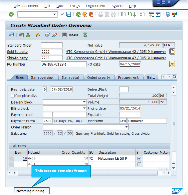 SAP GUI Error During Recording Process Runner