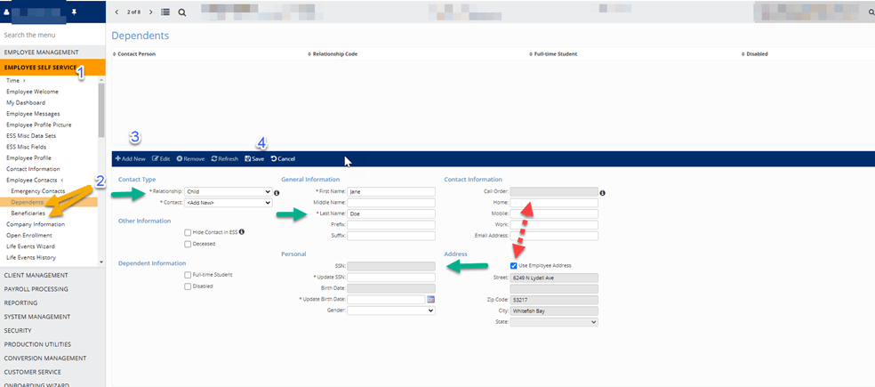How do employees add their dependents and beneficiaries in isolved