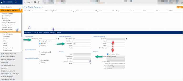How do I add an employee's dependents and beneficiaries in isolved