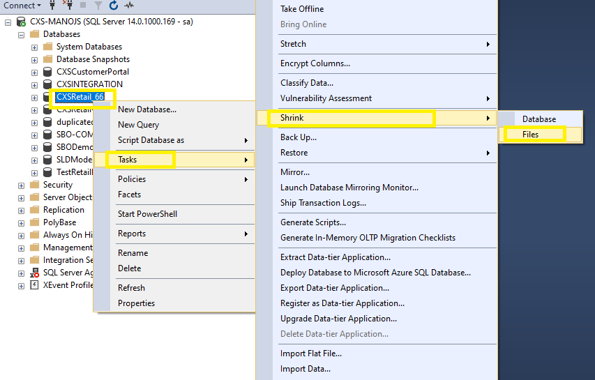 Database shrink getting failed