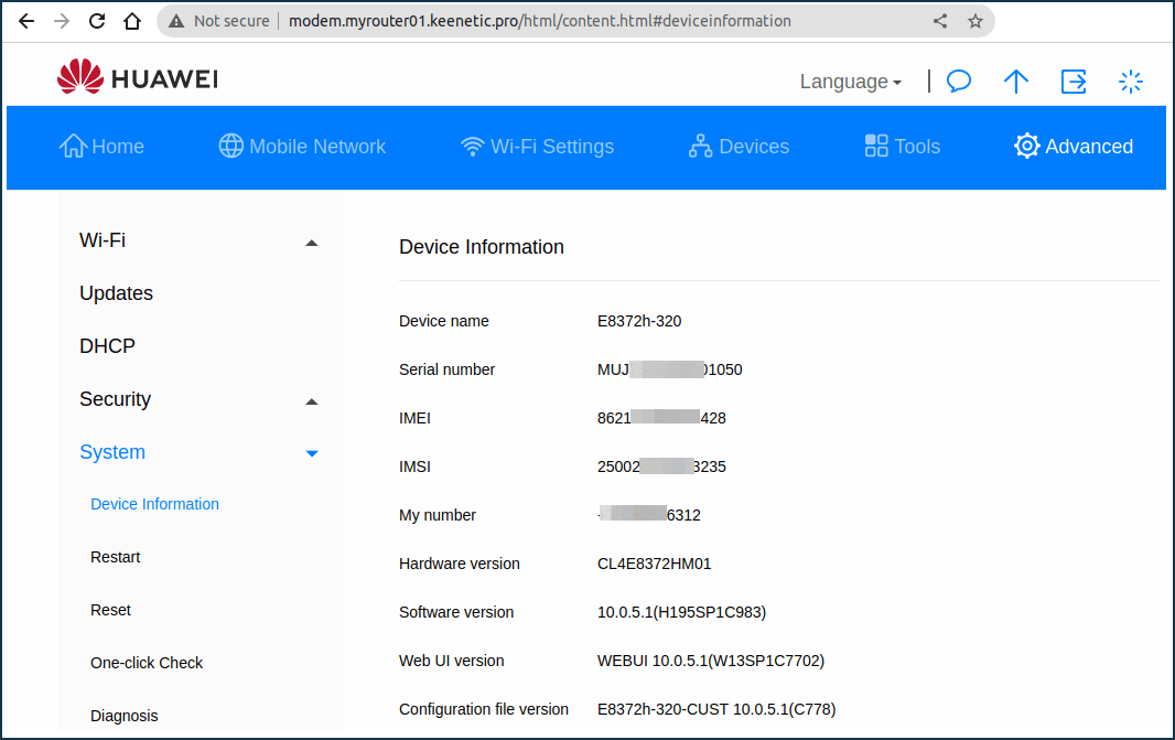 Accessing the USB modem web interface via the KeenDNS service