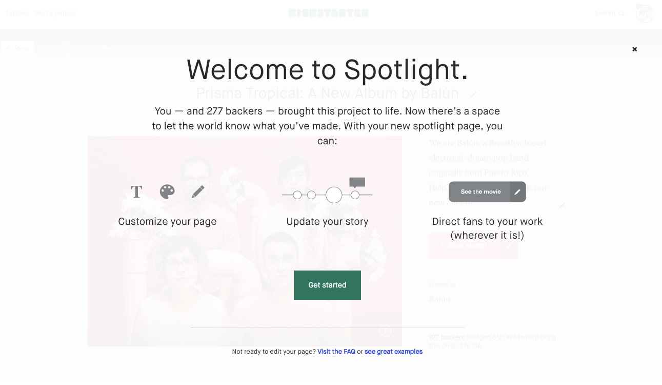 How do I customize my Spotlight page? Kickstarter Support