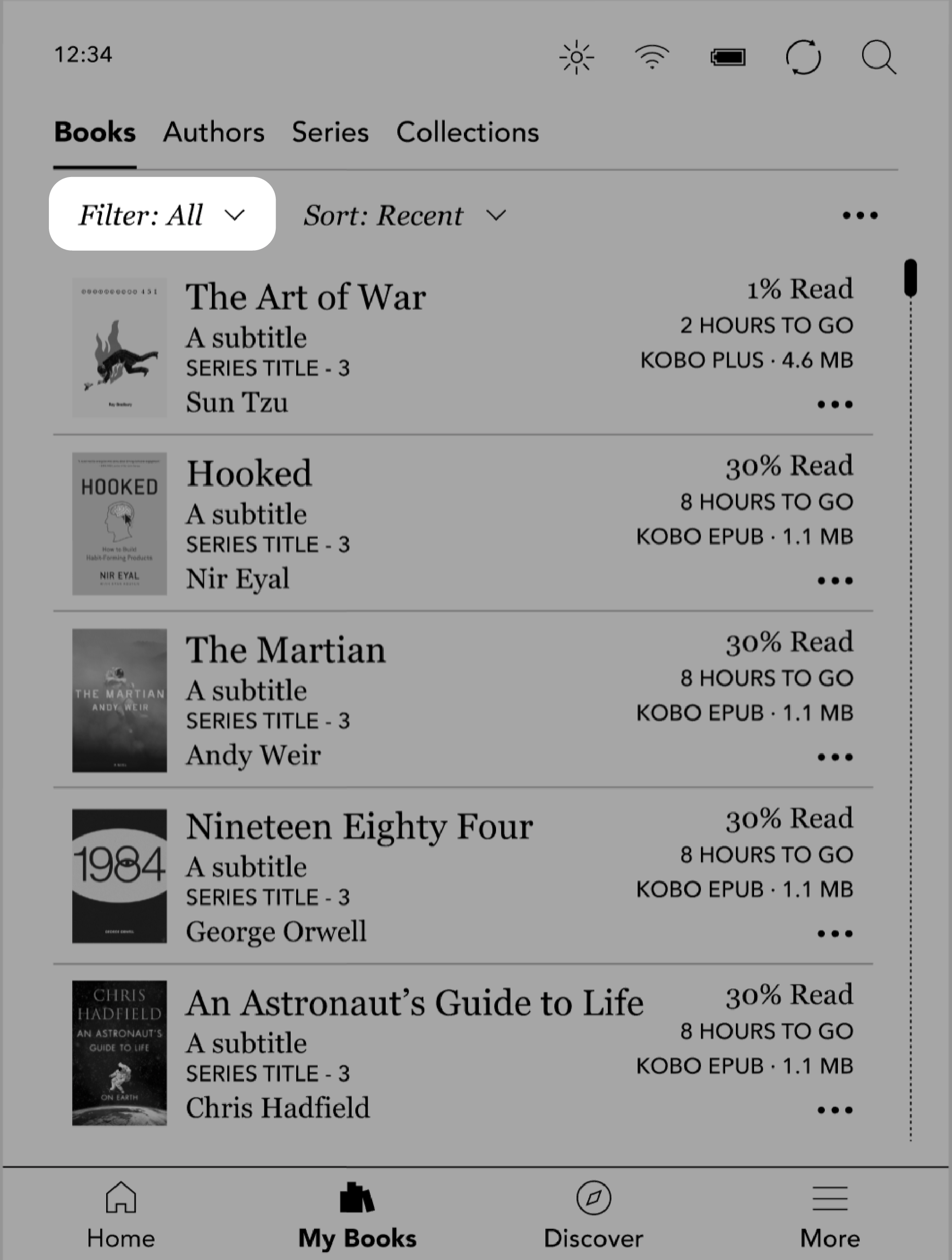 Use the search filter on your Kobo eReader Rakuten Kobo