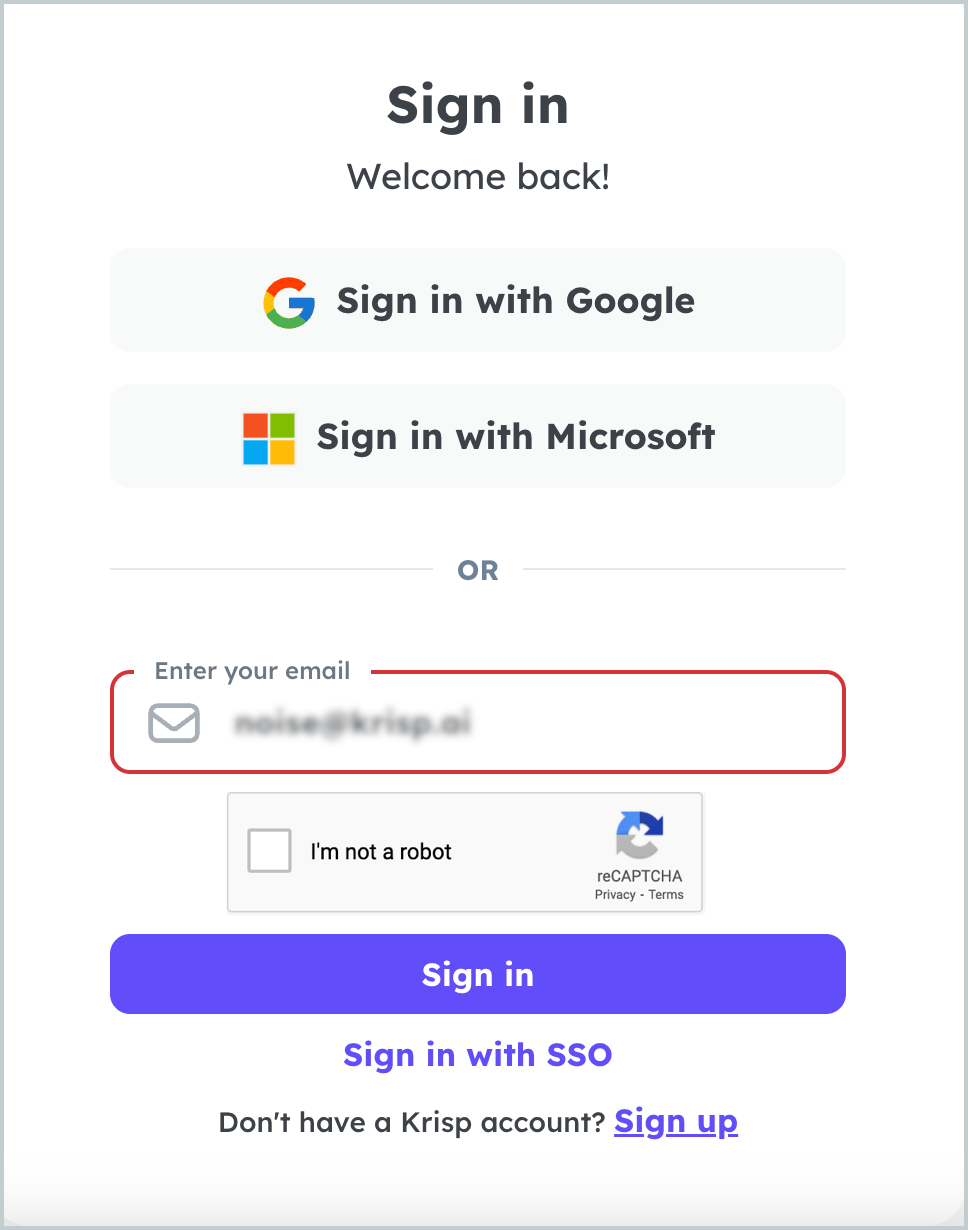 “I am not a robot” message when signing in/up Krisp Help