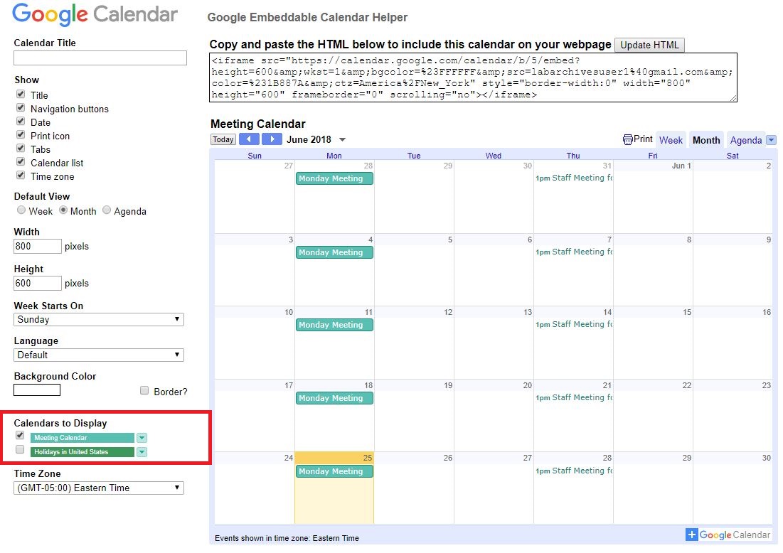 Google Calendar Widget LabArchives