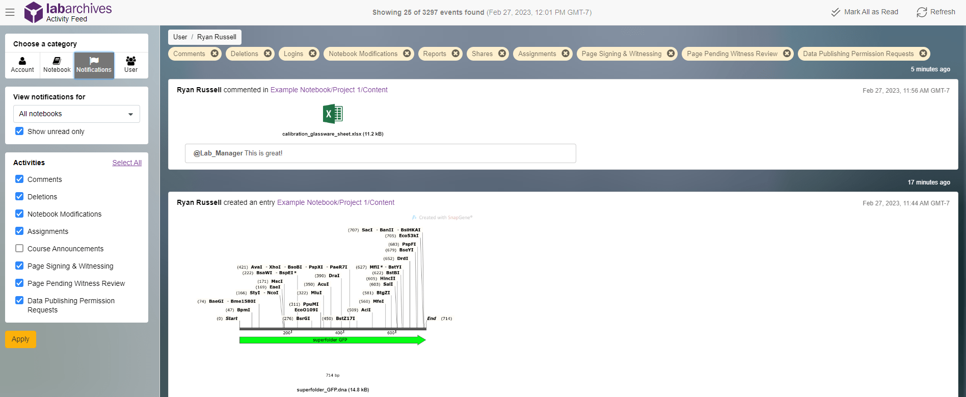 Activity Feed LabArchives