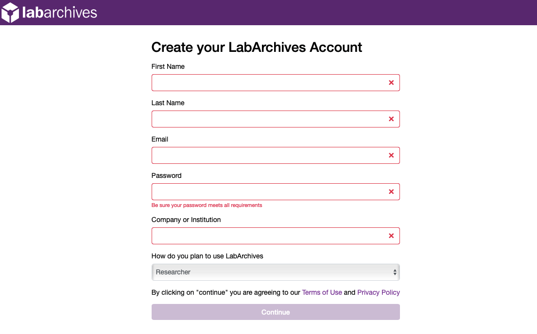Create your Account LabArchives
