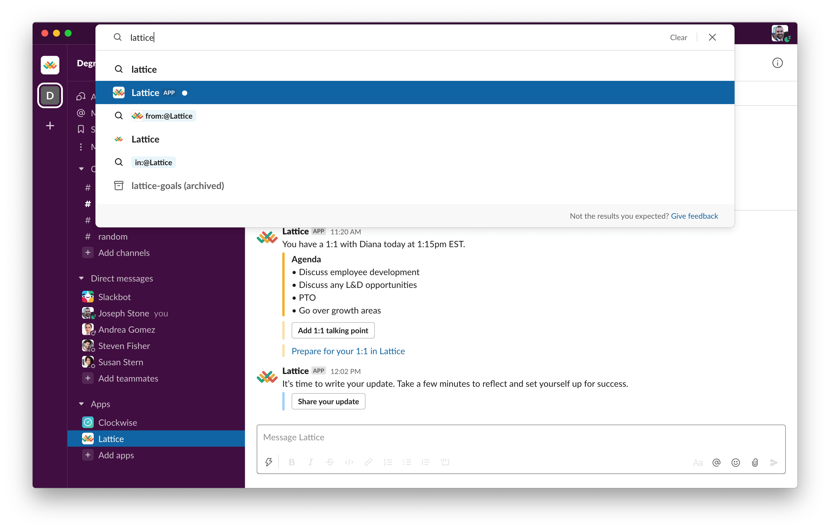 Lattice Slack App for Feedback Lattice Help Center