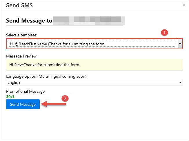 Send sms LeadSquared Help and Support